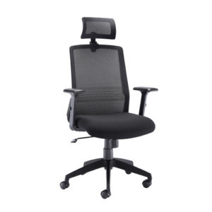 Denali High Back Chair With Headrest – Black Mesh