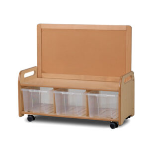Low Display Storage Unit With Castors & 3 clear tubs