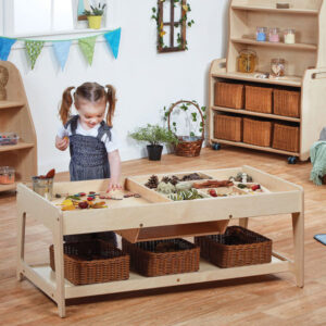 Investigate play table with baskets